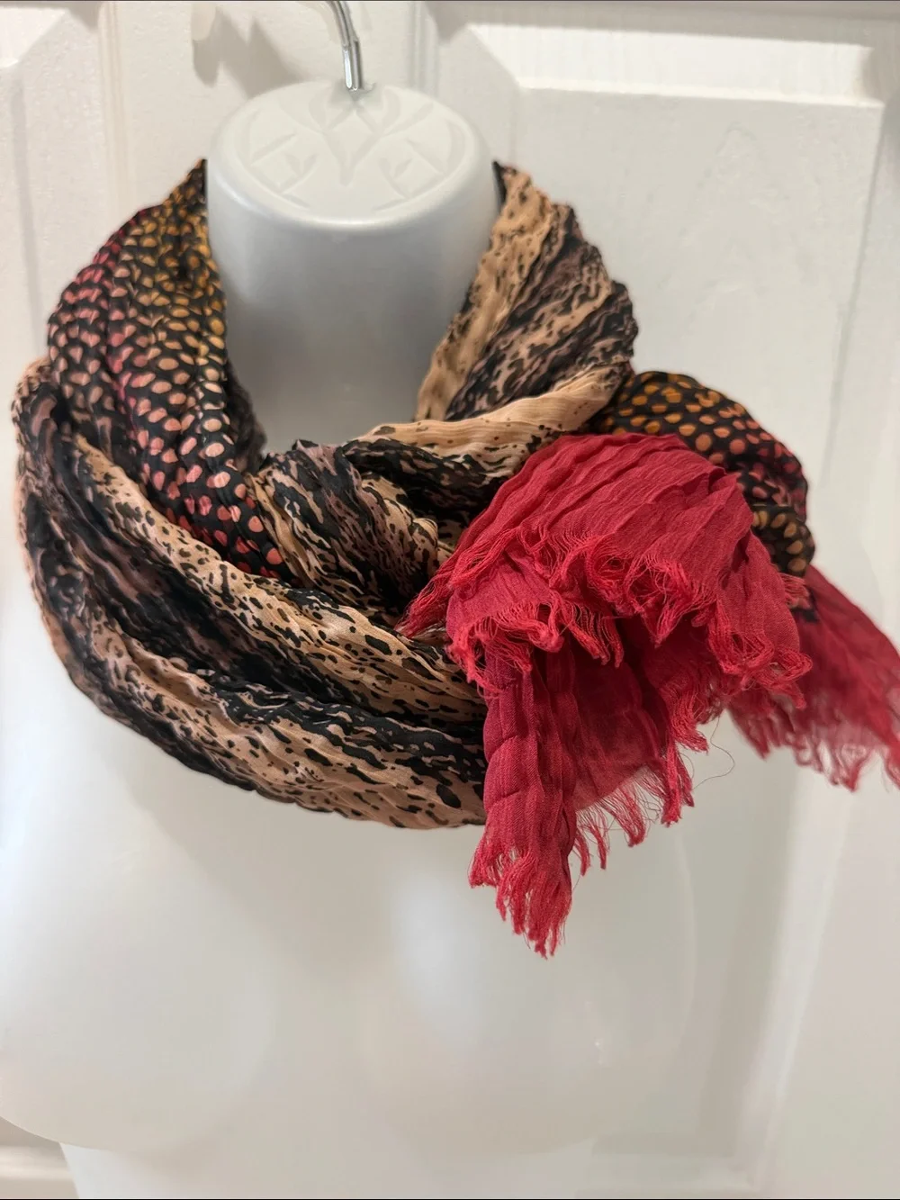 VTG Y2K Avant-Garde Mixed Print Plissé Micro-Pleated Asymmetric Statement Scarf